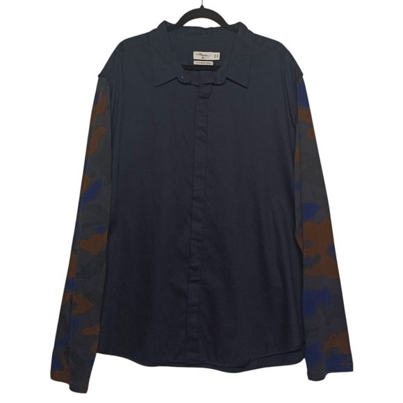 3.1 PHILLIP LIM Colorful Camo Print Long Sleeve Black Button Front Shirt XXL - Picture 1 of 7